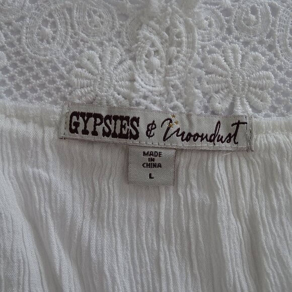 Gypsies and Moondust White Off-Shoulder Lace Trim Top Women Size L Summer FLAW - Picture 4 of 9
